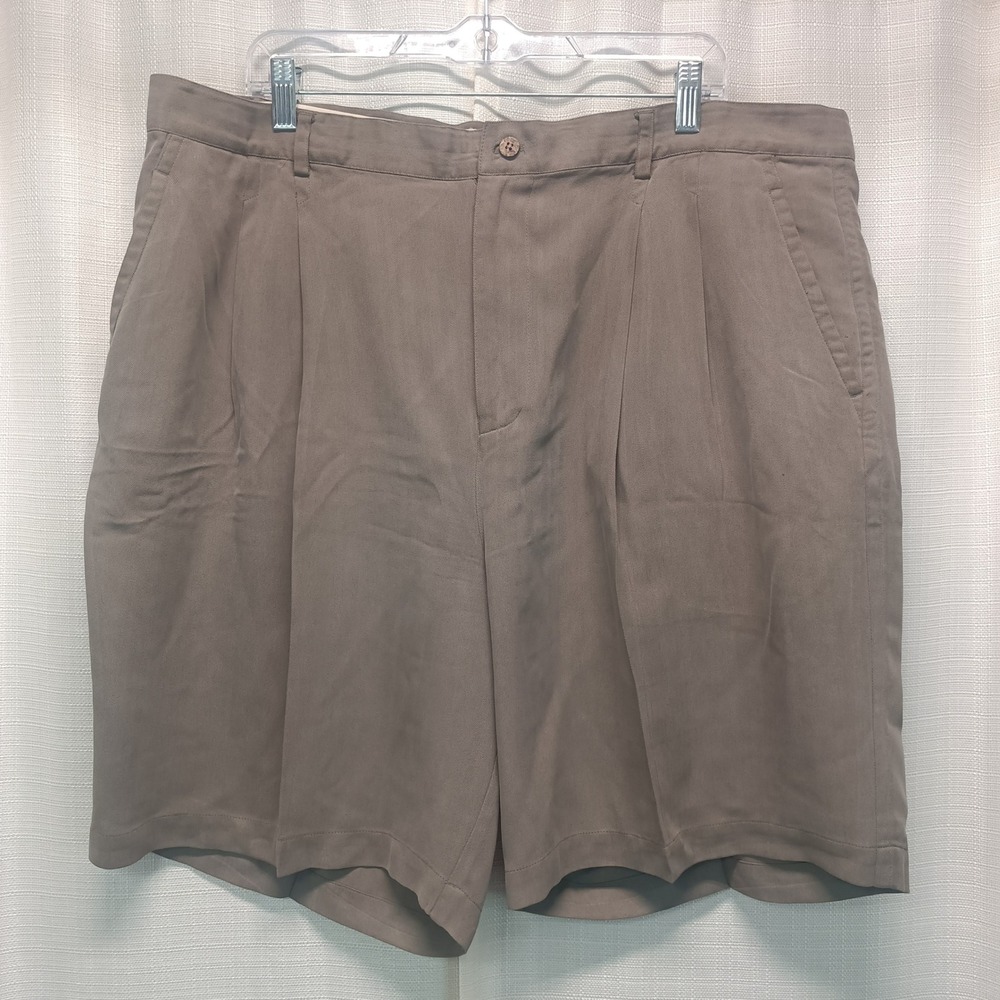 Joseph & Feiss Mens 42 100% Silk‎ Pleated Herringbone Shorts Brown Taupe Luxury